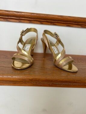 Jacqueline Ferrar Metallic Gold Open-Toe Strappy Heels